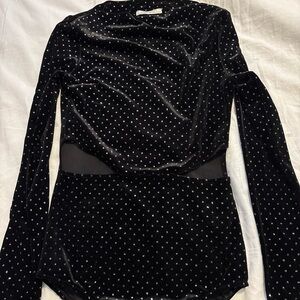 Zara Black Velvet Bodysuit with Silver Dots